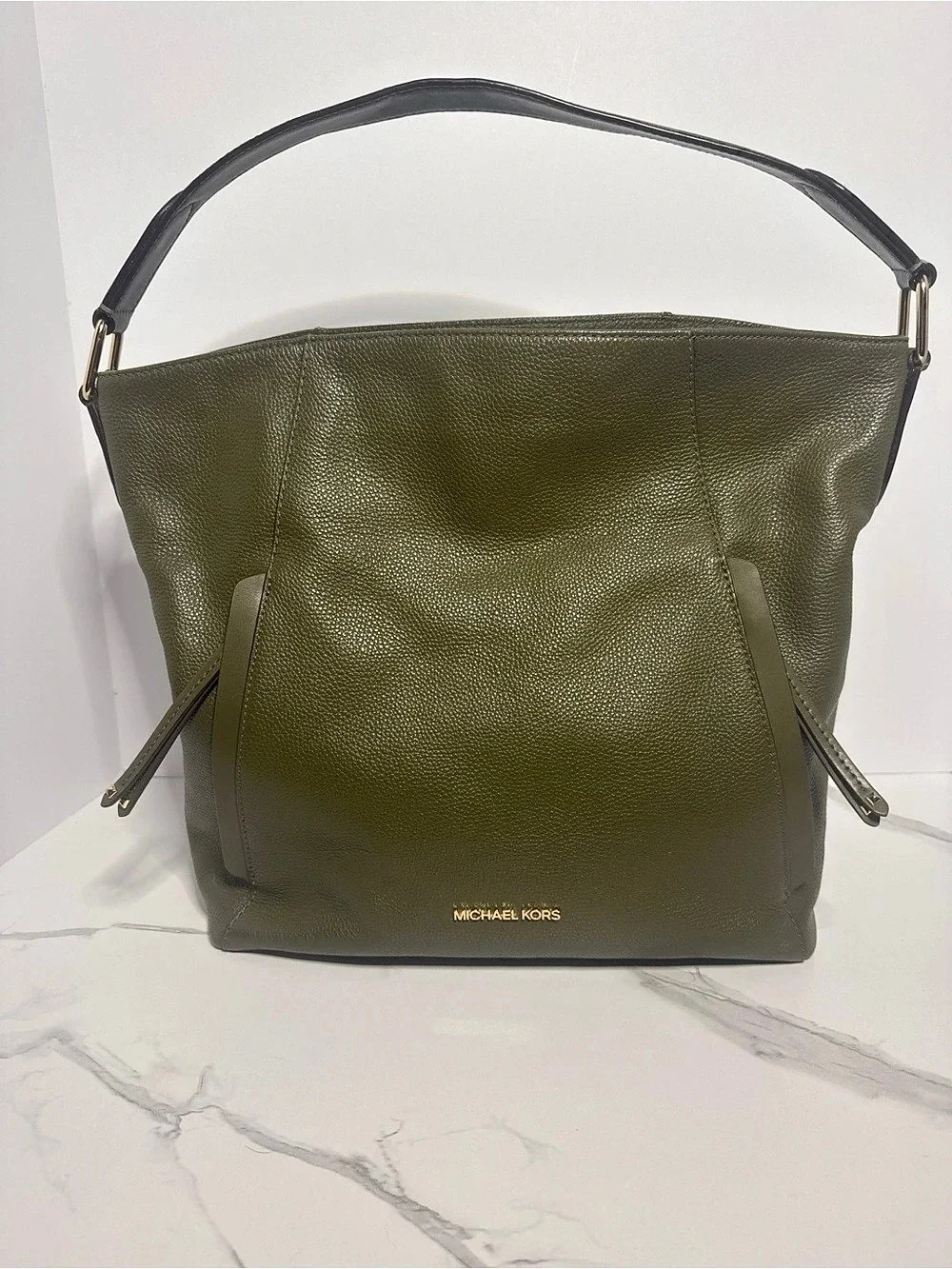 Michael Kors Evie Large Pebbled Leather Hobo Shoulder Bag - Olive Green w/ Tag